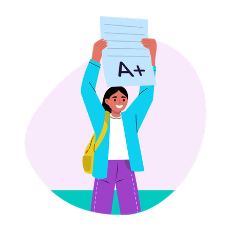 Proud student holding excellent result  Illustration