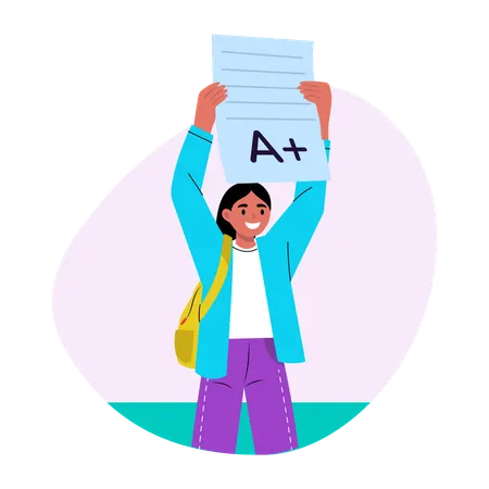 Proud student holding excellent result  Illustration
