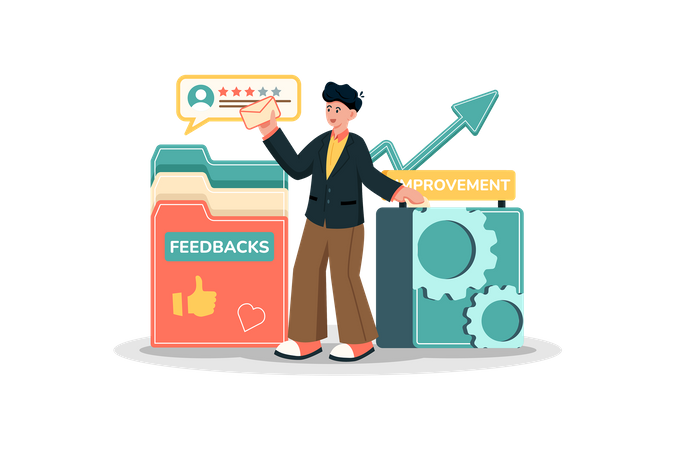 Provedor de serviços usando feedback do cliente para melhorar a entrega e a qualidade do serviço  Ilustração
