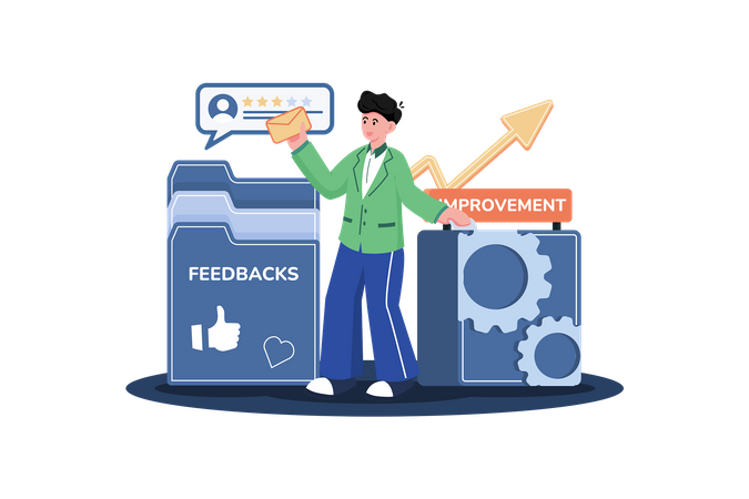 Provedor de serviços usando feedback do cliente para melhorar a entrega e a qualidade do serviço  Ilustração