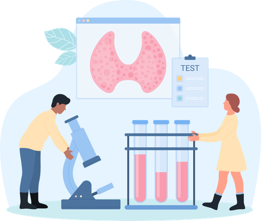 Análisis de sangre prueba la salud de la glándula tiroides.  Illustration