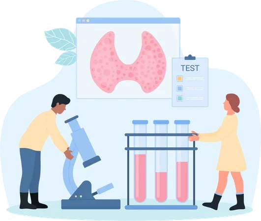 Análisis de sangre prueba la salud de la glándula tiroides.  Illustration