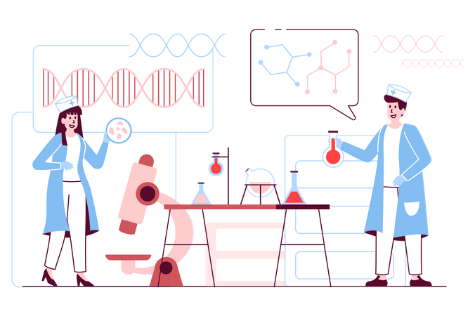 Pruebas de laboratorio médico e investigación científica.  Ilustración