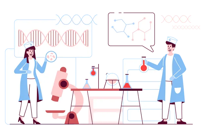 Pruebas de laboratorio médico e investigación científica.  Ilustración