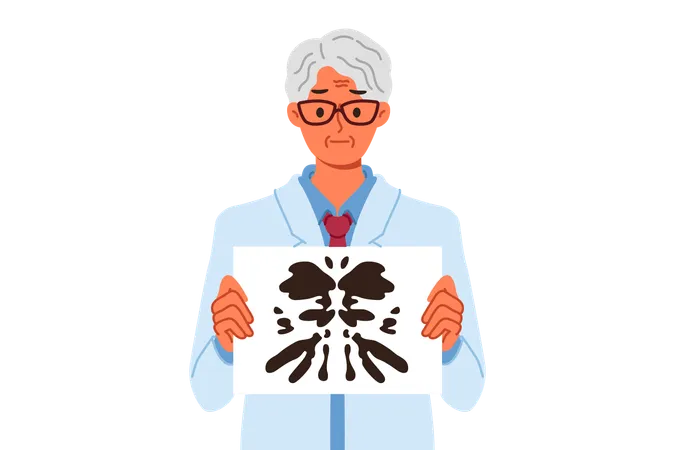 El psicoterapeuta utiliza la prueba de Rorschach para comprobar la salud mental de la persona e identificar problemas mentales.  Ilustración