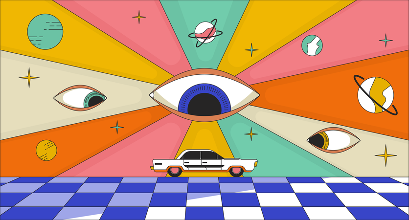 Psychedelic road trip  Illustration