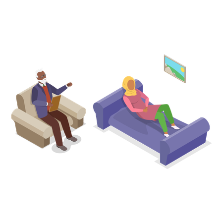 Psychiater macht eine Psychotherapiesitzung mit einem Patienten  Illustration