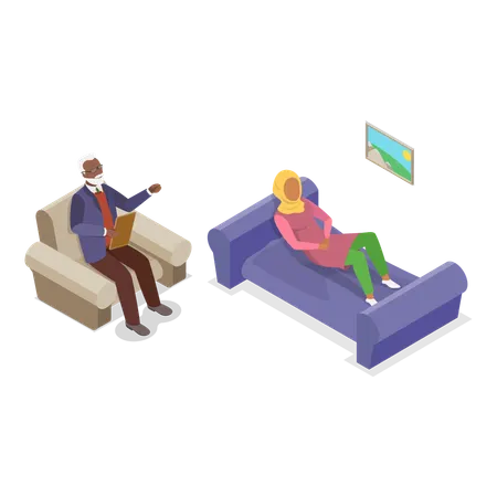 Psychiater macht eine Psychotherapiesitzung mit einem Patienten  Illustration