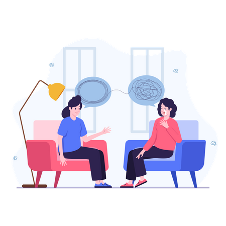 Psychiatrists talk to women and help untangle problems  Illustration