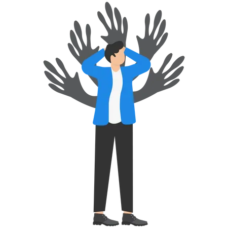 A Psychological Concept A Businessman Character Surrounded By Giant Creeping Hands Men Who Are Frightened Or Stressed Out By Work Pressure Mental Health Illustration