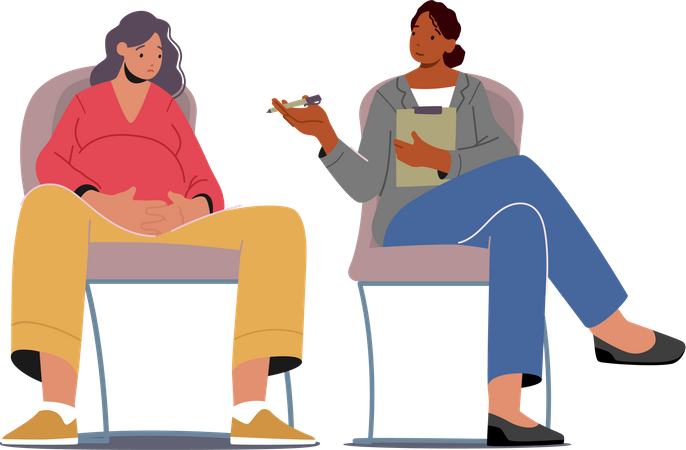 Psychological Support for Pregnant Woman in Perinatal Class Illustration