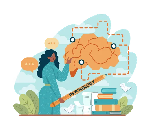 Psychologist Black Female Doctor Treating Human Mind Mental Health Diagnostic Psychological Test And Help Thoughts And Emotions Analysis Vector Illustration In Cartoon Style 일러스트레이션