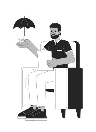 Psychologist Helps With Depression Black And White 2 D Line Cartoon Character African American Male Counselor Isolated Vector Outline Person Psychological Treat Monochromatic Flat Spot Illustration Illustration