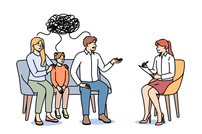 Psychologist taking psychotherapy session with family  Illustration