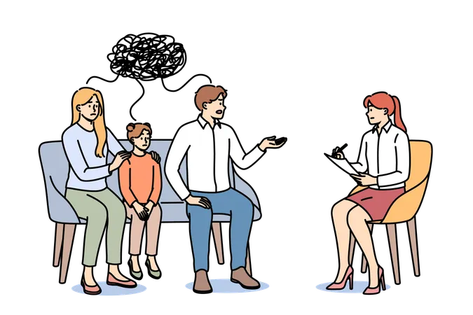 Psychologist taking psychotherapy session with family  Illustration