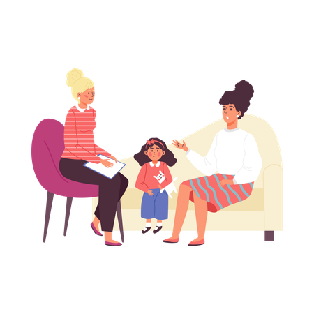 Psychologist with mother and child  Illustration