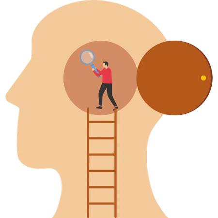 Psychology Concept And Mindset Detective Man Climbing Human Brain To Investigate Problem Deep Thinking Or Mental Health Diagnosis Brain Intelligence Or Depression Emotion Or Cognitive Concept Illustration