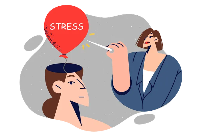 Psychotherapist helps patient get rid of stress,  Illustration