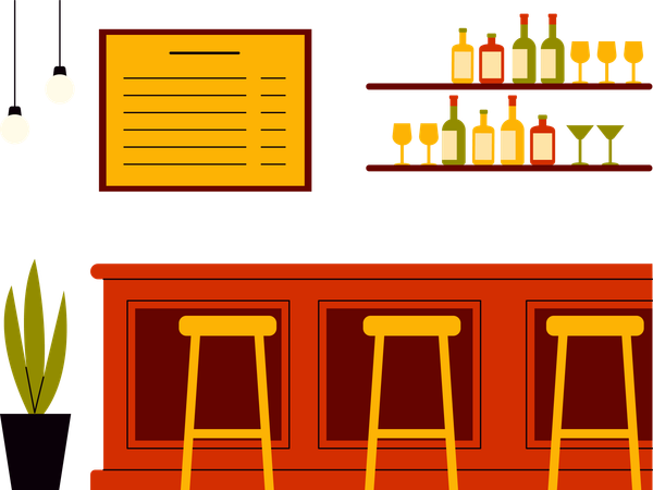 Pub Bar with interior  Illustration