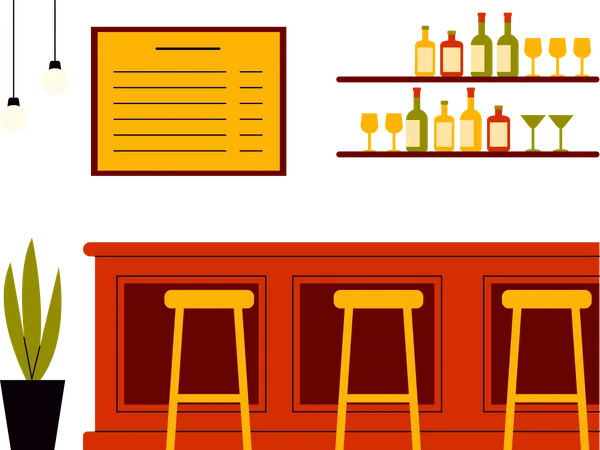 Pub Bar with interior  Illustration