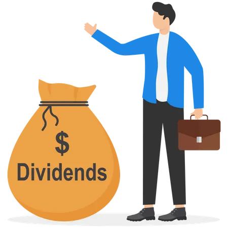 Dividend Stocks Public Company Payback Profit In Stock Market Return Or Profit From Investment Concept Businessman Investor Big Money Bag With Label Dividends And Dollar Money Sign Illustration