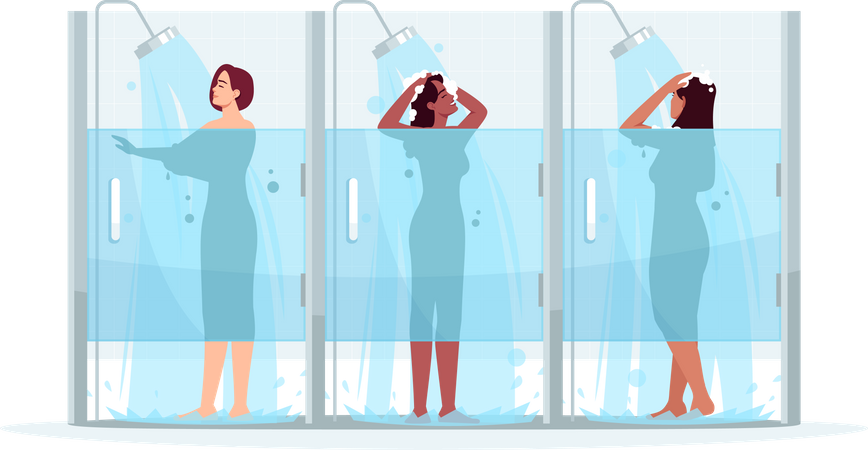 Public female shower  Illustration