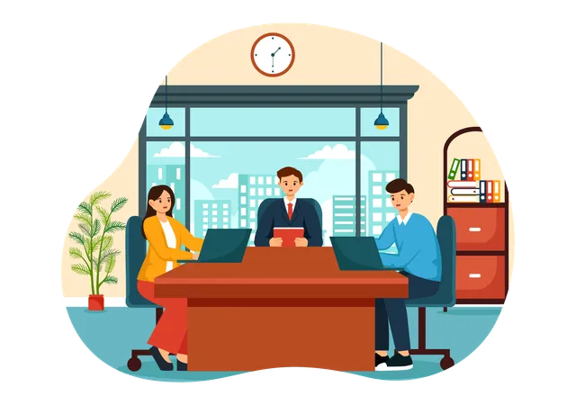 City Council Meeting Vector Illustration With Effective Business Team Employee Brainstorming For Important Negotiation In Flat Cartoon Background Illustration