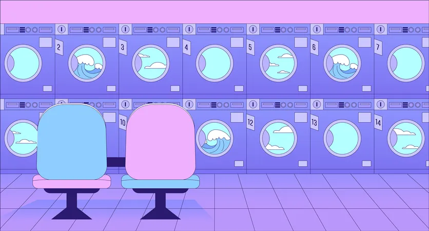 Public laundry room lo fi chill wallpaper  Illustration