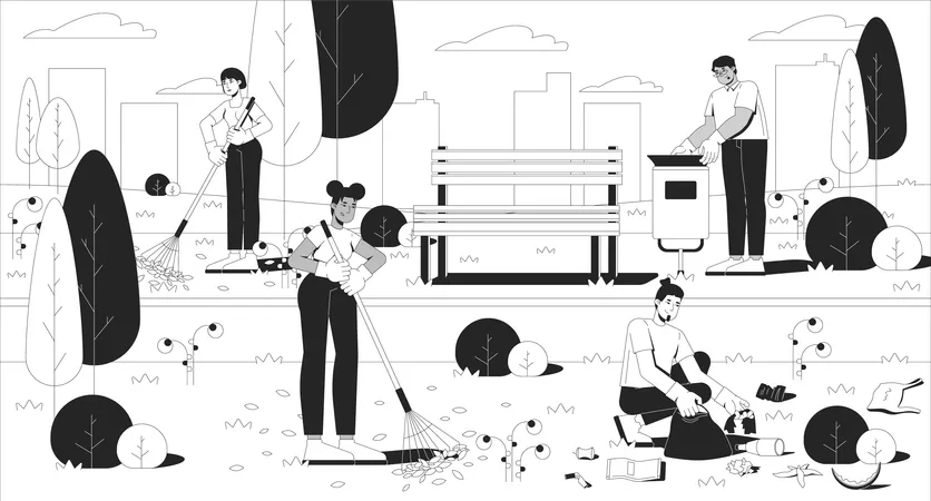 Public park cleanup volunteers  Illustration