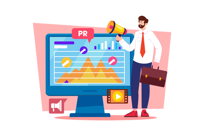 Public relations specialist developing a PR plan for a new product launch  Illustration