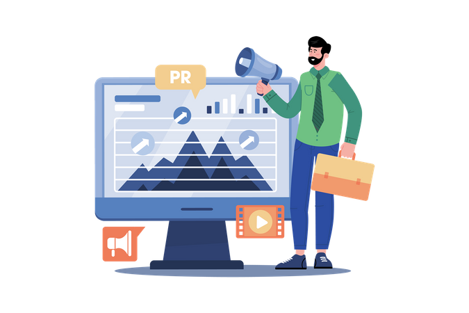 Public relations specialist developing a PR plan for a new product launch  Illustration