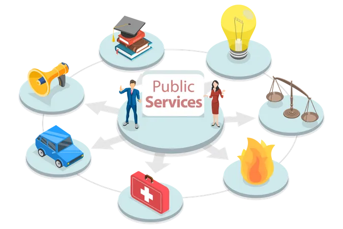 3 D Isometric Flat Vector Conceptual Illustration Of Public Service Services For All Members Of A Community Illustration