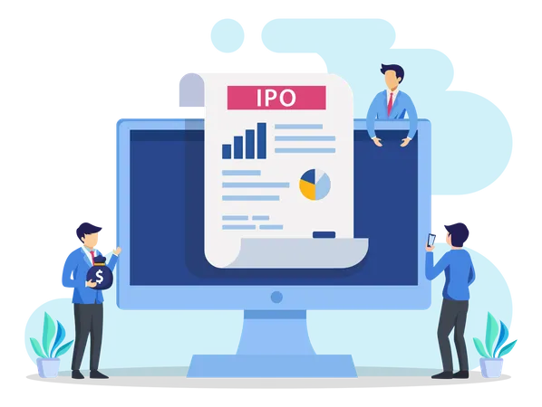IPO Initial Public Offering Concept Stock Market Shares Vector Illustration 일러스트레이션
