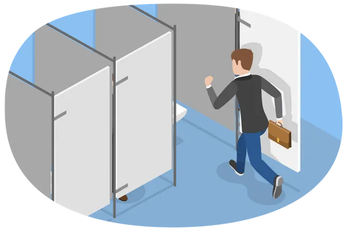 3 D Isometric Flat Vector Conceptual Illustration Of Public Toilet A Man Is Heading To Washroom Illustration