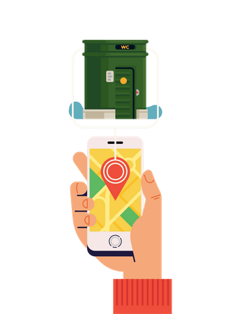 Public toilet near me searched on mobile map  Illustration