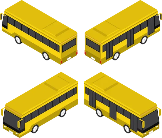 Flat 3 D Isometric Public Transport Bus Service Public Transportation Vehicles Illustration