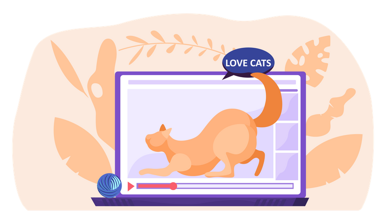 Publicación de video en redes sociales sobre el amor por los gatos  Ilustración
