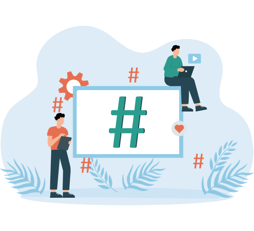 Publication de hashtags sociaux par des hommes d'affaires  Illustration