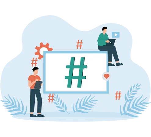 Publication de hashtags sociaux par des hommes d'affaires  Illustration