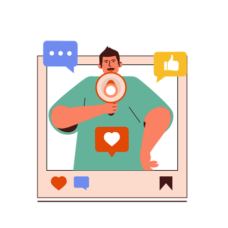 Hombre haciendo publicidad en redes sociales  Ilustración