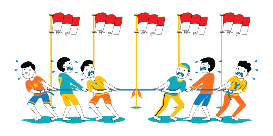 Pueblo indonesio jugando tira y afloja  Ilustración