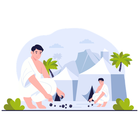 Los musulmanes recogen piedras para el Jamarat  Ilustración