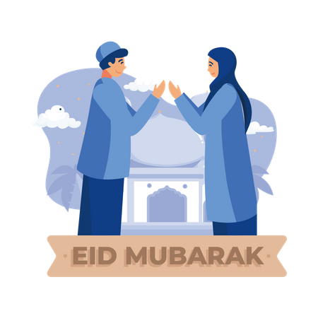 Pueblo musulmán celebrando Eid Al-Fitr  Ilustración