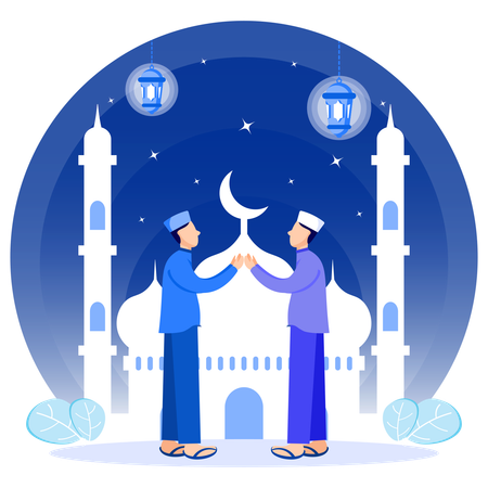 Pueblo musulmán dando el saludo de Ramadán  Ilustración