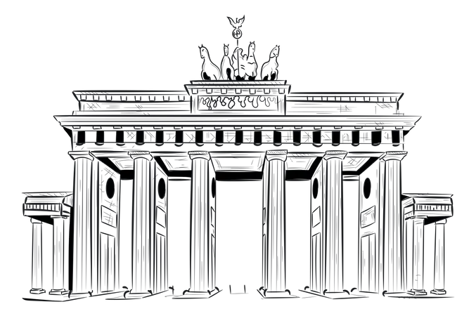 Monumento Famoso De Alemania Ilustracion Dibujada A Mano De La Puerta De Brandenburgo Ilustración