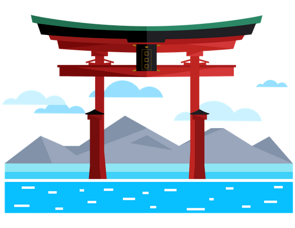 Puertas torii en japón  Ilustración