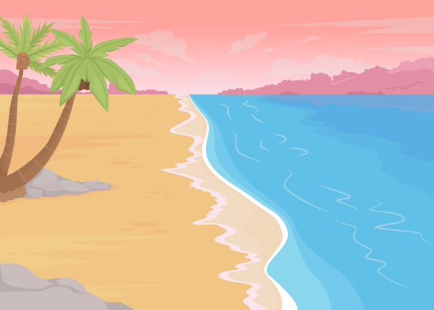 Puesta de sol en la playa  Ilustración