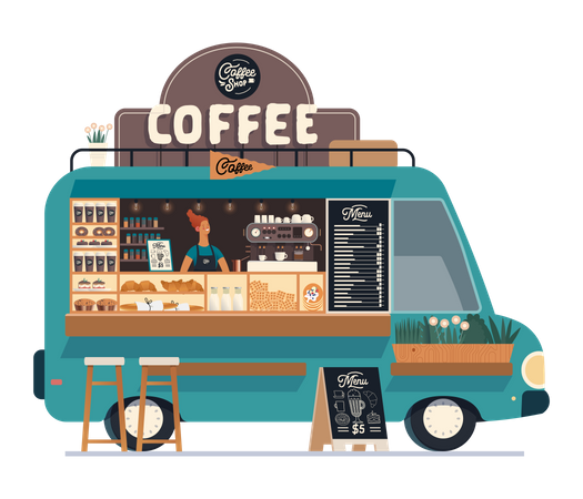 Puesto de cafe  Ilustración