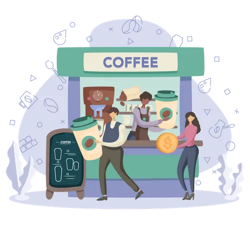 Puesto de café callejero  Ilustración