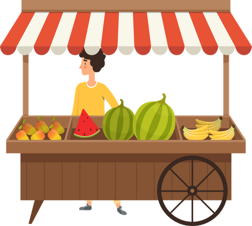 Puesto de fruta fresca  Ilustración